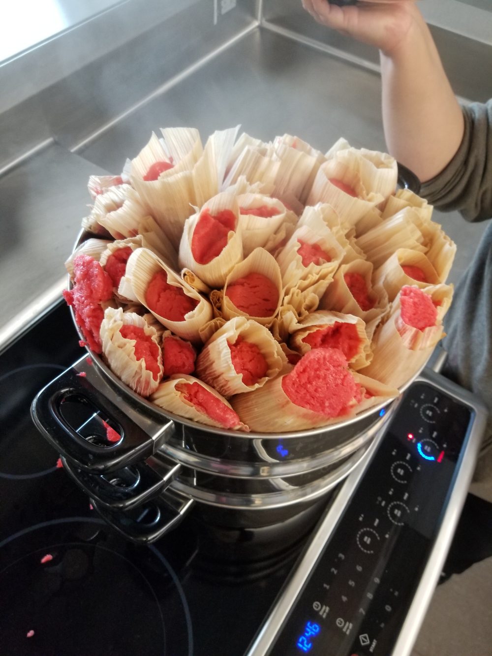 Fresh tamales being made