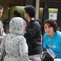 Student outreach Coordinator Teresa Salinas answers a question by a student on the first day of classes at the Sylvania Campus in Southwest Portland.