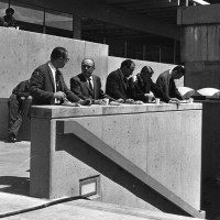 Founding President Amo DeBernardis (second from left) has lunch with his deans at Sylvania.