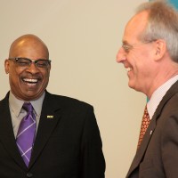 Preston Pulliams and Wim Wievel share a laugh.