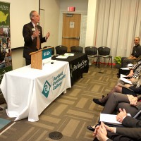 PSU President Wim Wievel chats with the gathered guests.