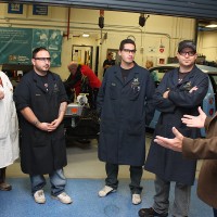 The Congressman talks to the five students on the verge of graduation from the Automotive Service Technology Program.