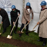 Left to right, Cascade President Algie Gatewood, Cascade Student Leader Esther Forbyn, PCC Board Member Kali Thorne Ladd and College President Preston Pulliams.