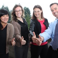 Left to right, Yana Velasquez, Spanish instructor and lead on the Barcelona trip Sarah Bentley, Study Abroad Coordinator Nicole Tobin and Christopher Shauinger.