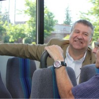 Jeremy is cruising toward Newberg Center. Staff have been filling him in on Newberg and the history of the college's new location there.