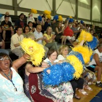 The Cascade Campus cheered on Jeremy Brown and Algie Gatewood in their jump-shooting competition in the gym.
