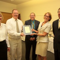 PCC is on a roll in the financial reporting game – winning a key national award for the 21st straight year. College President Jeremy Brown (far right) and Board Chair Denise Frisbee (middle right) presented the Government Finance Officers Association (GFOA) Certificate of Achievement Award to, left to right, Sally Gregory (Financial Reporting Manager), Jim Crofts (Accounting Services Manager) and Jim Langstraat (Associate VP of Finance). The award was showed off at the last board of director’s meeting Thursday, Aug. 15 at the Sylvania Campus. The Certificate of Achievement is the highest form of recognition in the area of governmental accounting and financial reporting, and its attainment represents a significant accomplishment by a government and its management. The GFOA oversees governmental reporting in the United Sates and Canada.