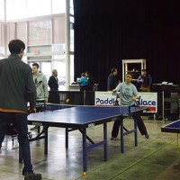 Some competitors in action at Pure Pong in Northwest Portland.