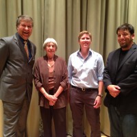 Ursula K. Le Guin with President Jeremy Brown and faculty members Tanya Pluth and Blake Hausman.