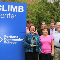 PCC’s SBDC staff, left to right, front row: Tammy Marquez-Oldham (director), LaQuita Martin (client services coordinator) and Sean Harry (business advisor); back row: Yevette Johnson (program specialist), Kristen Mozian (client services manager and, Bob Hanks (executive director of CLIMB).