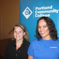 Shea Jewell (left) and April Long shared their PCC stories at PCC's Columbia County forum in St. Helens on Oct. 21.