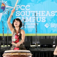 Taiko lead drummer Yumi Torimaru dazzles the Southeast Campus crowd at the Oct. 18 grand opening of the new campus.