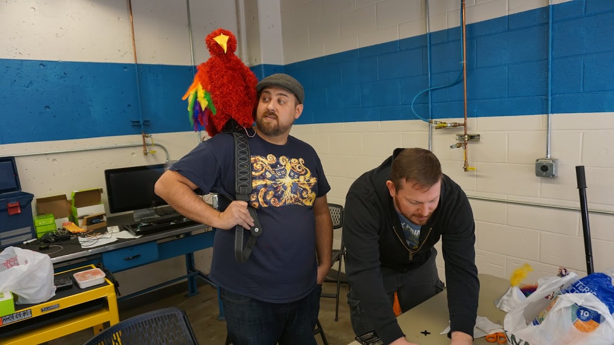 'Creepy Pete,' the electronic parrot, does his creepy thing.