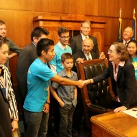 Gov. Kate Brown signed House Bill 3063, or known as the “Aspirations to College” bill that is based on PCC’s Future Connect model, in front of many PCC students.