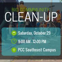 BIG Community Clean Up Flyer, shares date, time and location of the event.