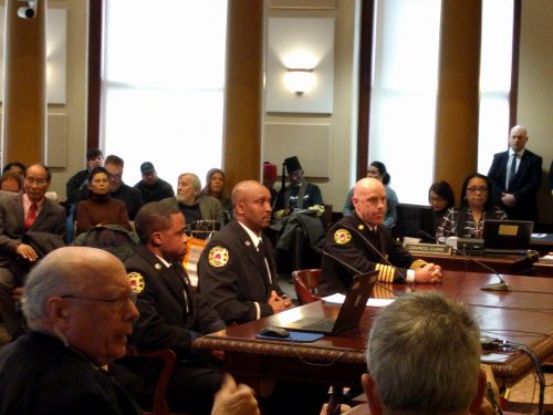 Portland firefighters testify before the Portland City Council on the legacy of Gus Waterford.