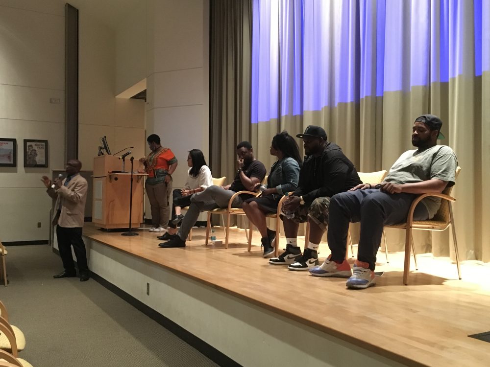 Dr. Clifford Meeks, left, introduces panelists at the 2018 SOUL Summit