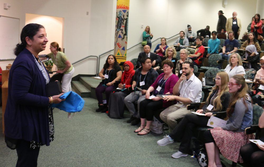 Usha Ramanujam talks to the audience during the focus awards.