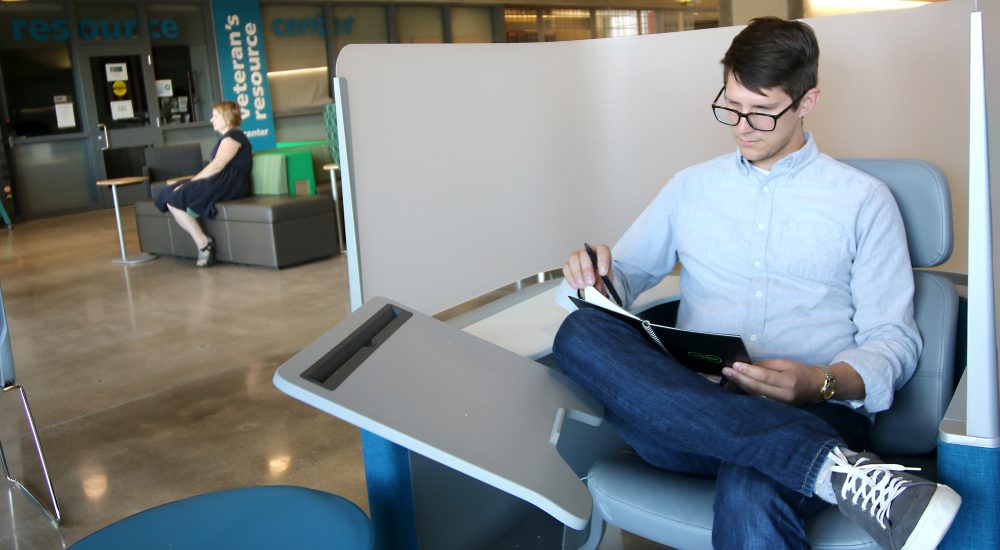 Student studying in new space.