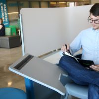 Student studying in new space.