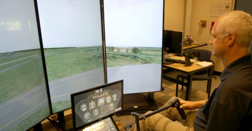 One of two rotary wing Robinson R-22 and R-44 helicopter simulators at PCC.