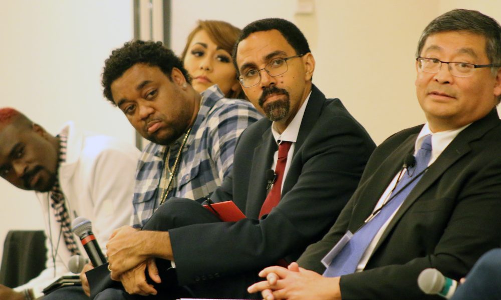 John B. King (center), former U.S. Secretary of Education for President Obama, keynoted the summit on supporting low-income college students.