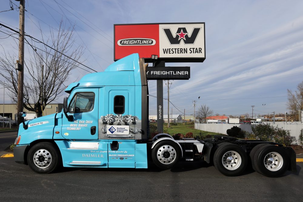 side profile of diesel freightliner truck