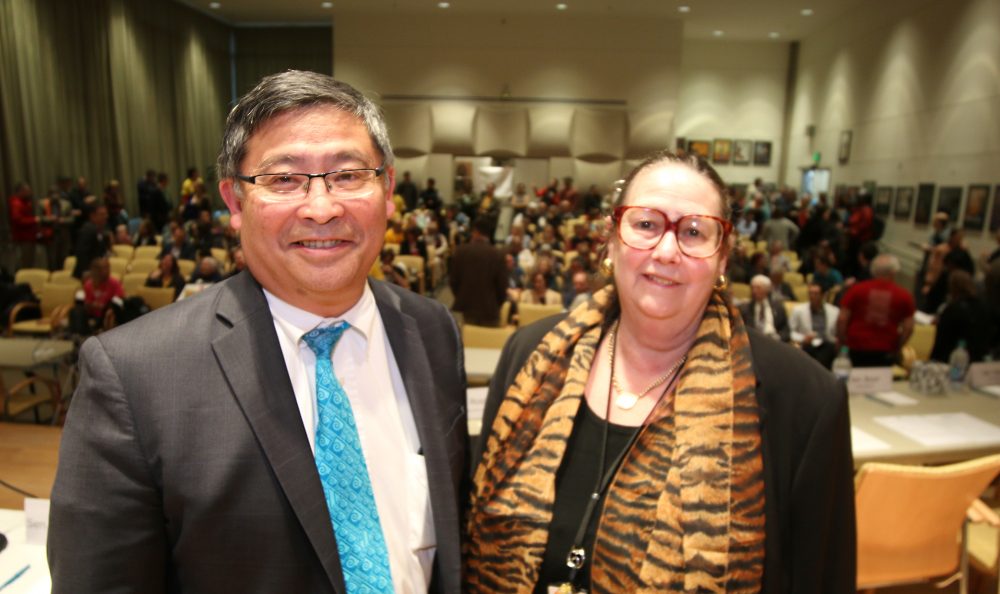 PCC President Mark Mitsui with State Sen. Betsy Johnson, who co-chairs the Joint Ways and Means Committee.