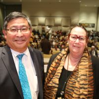 PCC President Mark Mitsui with State Sen. Betsy Johnson, who co-chairs the Joint Ways and Means Committee.