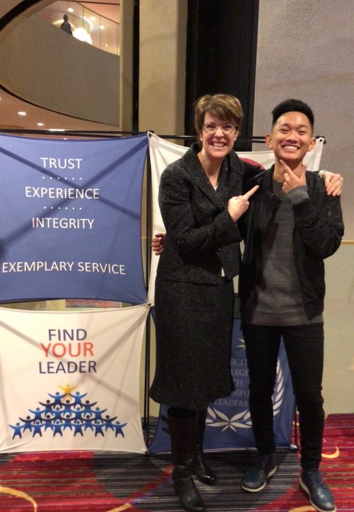 Jessica Howard with past student leader Kien Truong.