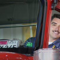 Jason Blalock in the cab of a truck