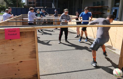 Human foosball with the students.