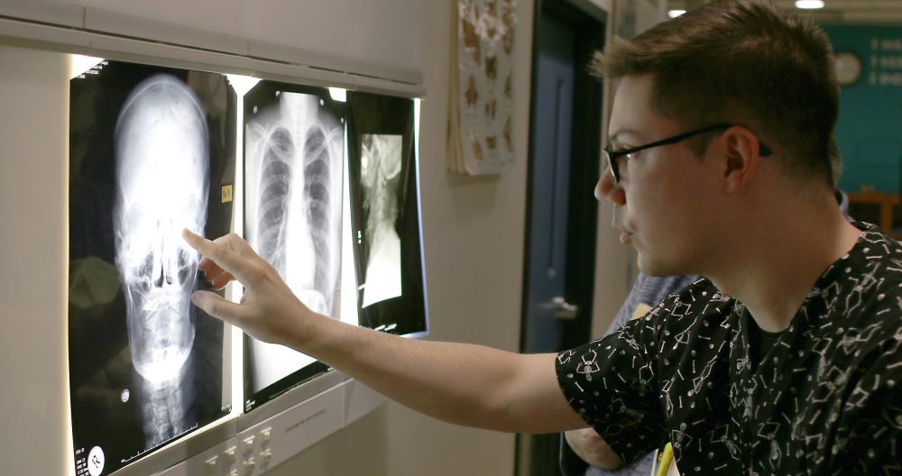 Scott looks at x-rays.