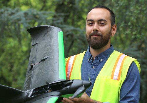 Krishna Sunglieng with fixed-wing drone.