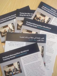 Portland Metro Center canvassing leaflets in several languages.