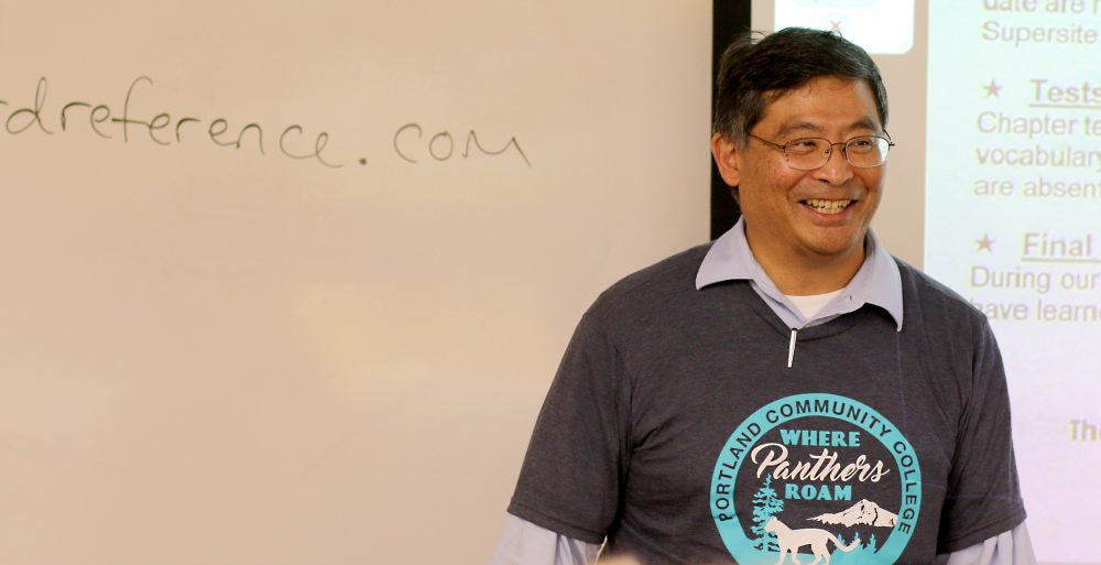 Mark Mitsui chats with a class at Rock Creek.