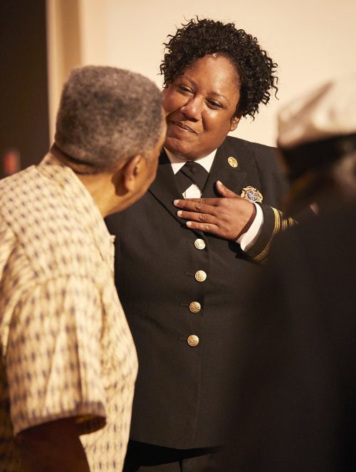 Sara Boone talks with the community.