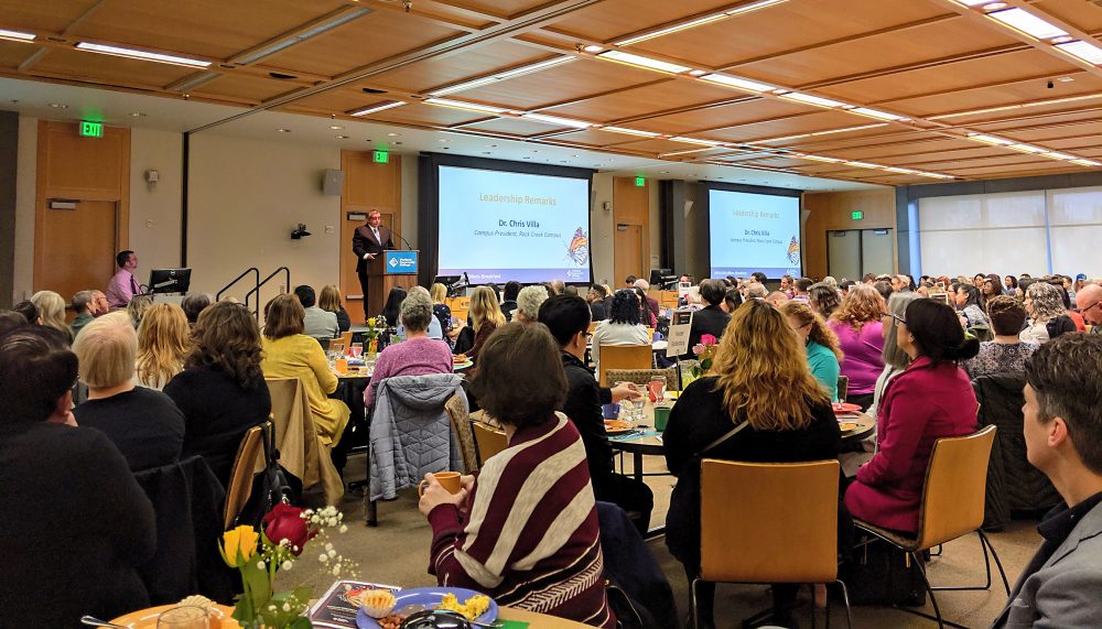 Rock Creek Campus President Chris Villa gives his leadership remarks.