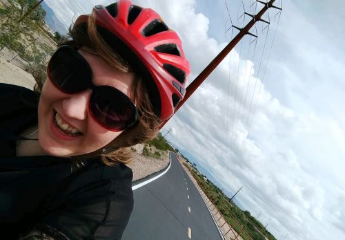 Gratreak rides between her interviews at the University of Arizona.