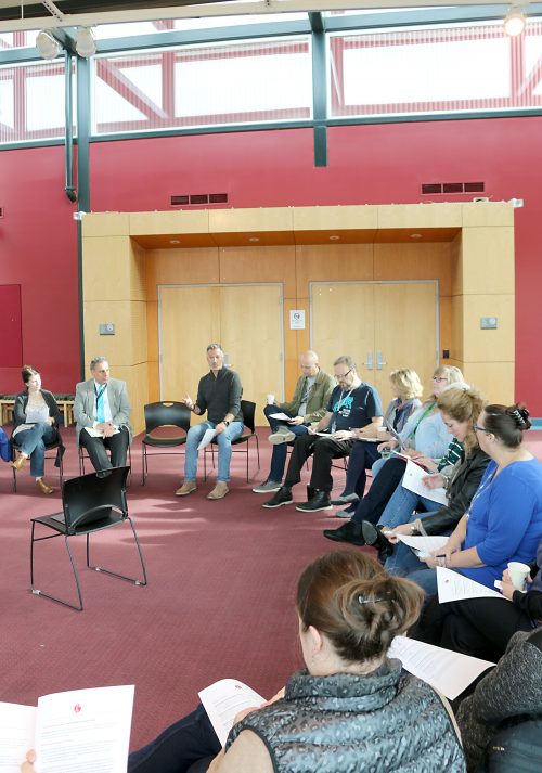 Ian Symmonds leads a listening session at Sylvania Campus.