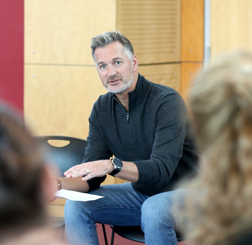 Ian Symmonds leads a listening session at Sylvania Campus.