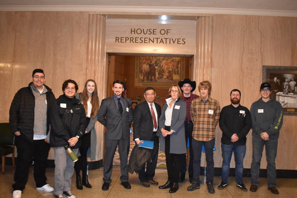 A picture of President Mitsui, Board Members, students and staff at CTE Day at the Capitol