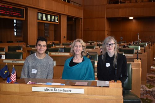 Sebastian Alamo-Selis, Rep. Alissa Keny-Guyer, and Eugenie Ridenour