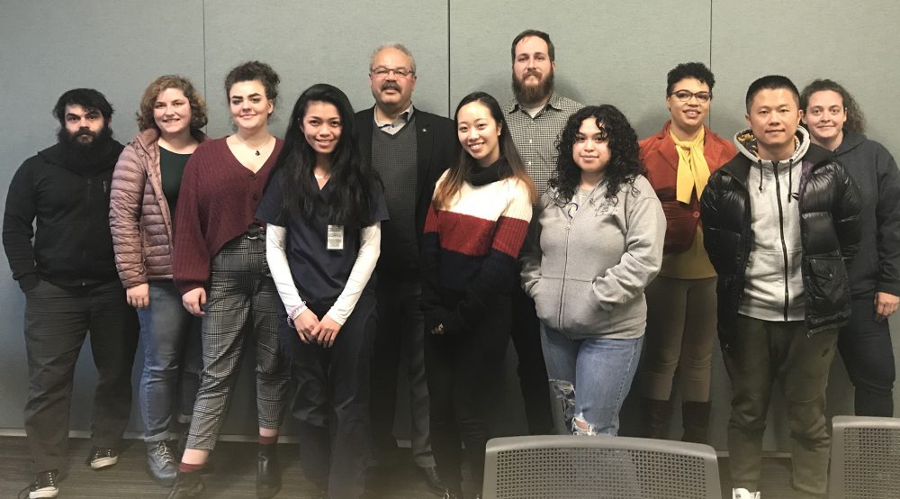 Lew Frederick with students.