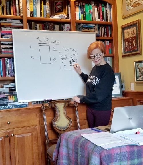 Dorina Cornea-Hasegan teaches from her home.