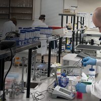 Students working in the bioscience lab