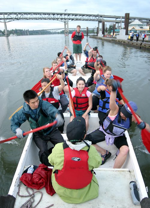 Rowers on dragon boat.