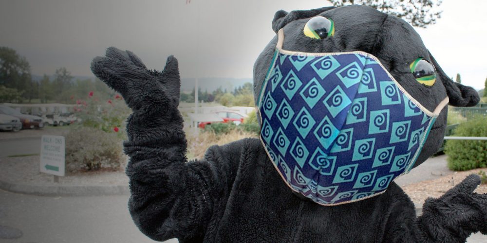 Poppie the Panther wearing a mask