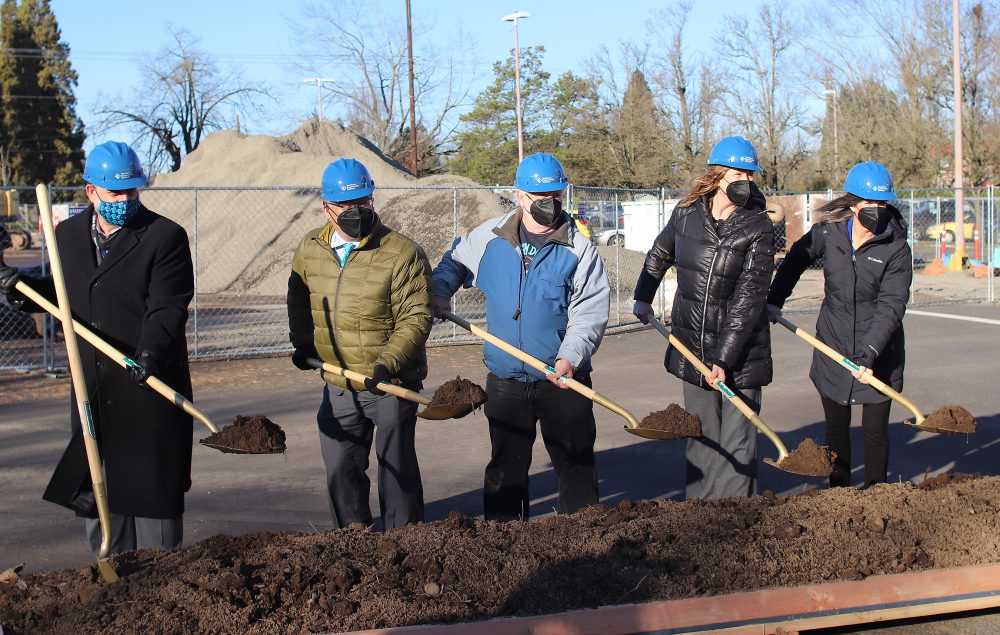 Left to right, Eric Blumenthal (vice president of finance & administration), Mark Mitsui (PCC president), Michael Sonnleitner (PCC Board of director), Pam Hester (community workforce development regional director) and Linda Degman (Planning & Capital Construction director).