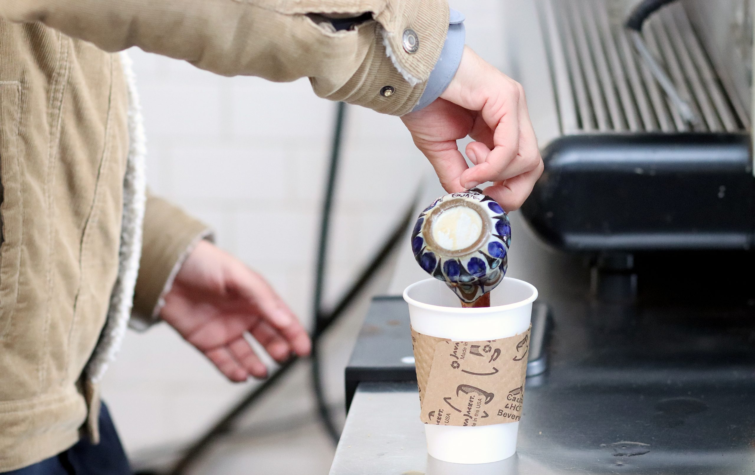 pouring coffee.